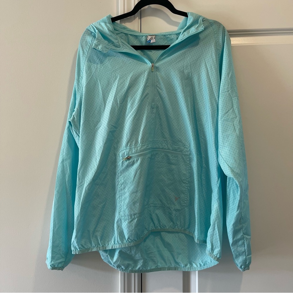 Old Navy Light Blue Hooded Windbreaker Quarter Zip Pullover Women’s Size XL